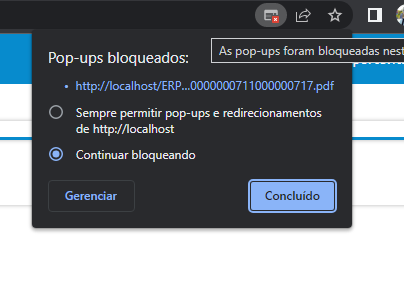 Imagem 2: foto da caixa de "Popup bloqueado" que aparece no chrome ao clicar no ícone